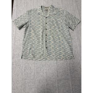 Mens Short Sleeve Fish Print L.L.Bean Button Down Shirt Size L / 100%cotton